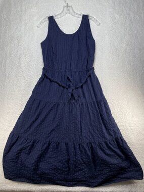 Talbots Dress Womens Size 2 XS Navy Blue 100% Cotton Embroidered Eyelet Lined